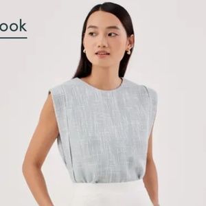 Medium - Niara Tweed Cuff Sleeve Top in Dusty Blue - Love Bonito